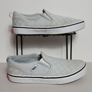 Vans Little girls Slip On Sz 4 Blue Chequered Plaid Slip On Shoes